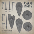 3D Printed Asgard Rising Sword and Shield Weapon Set 6 - 32mm D&D